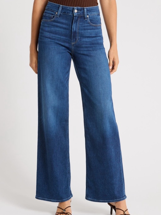 PAIGE Denim - PAIGE High-Rise Wide Leg Jeans in Deep Blue Wash